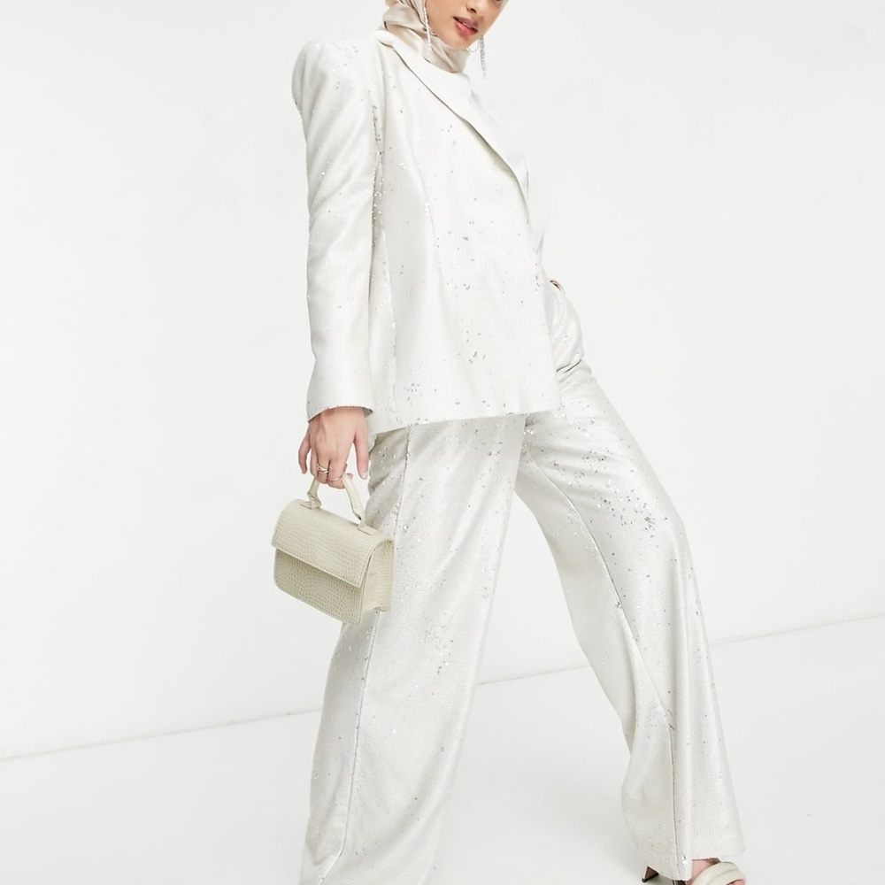 2 Piece Elegant Cream Sequin Suit Set